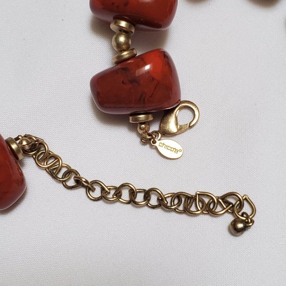 Chico's Chunky Burnt-Sienna Beads with Golden Accents - Picture 6 of 9